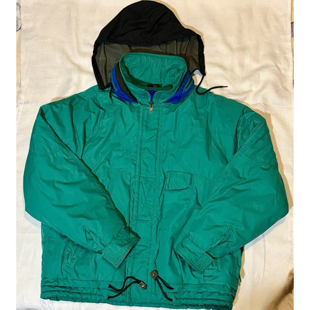 Vintage Mighty Mac Puffer Ski Jacket Zip Front Hooded Green/Blue Large